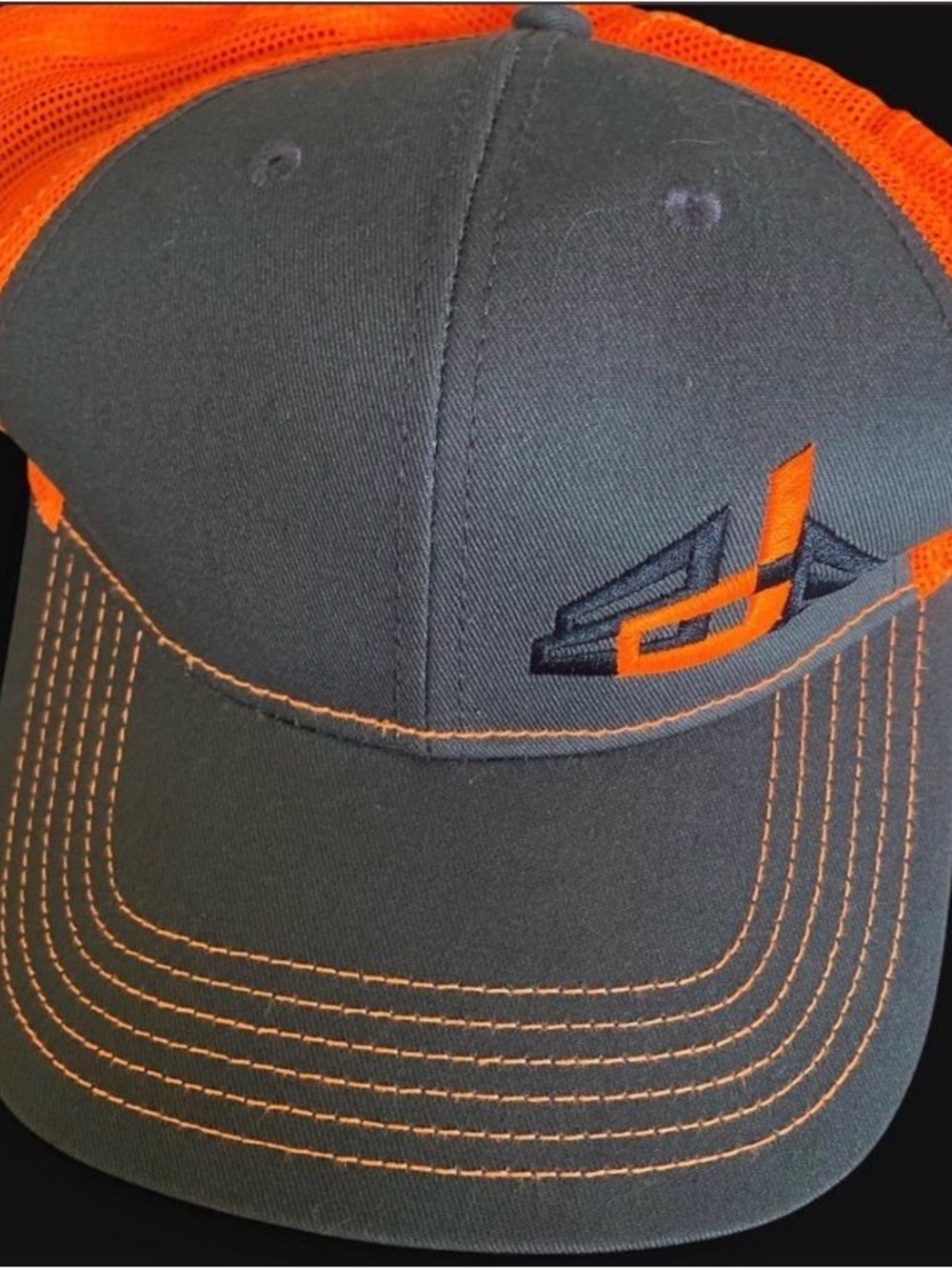 Gray & Orange Mesh Baseball Cap with Embroidered Logo